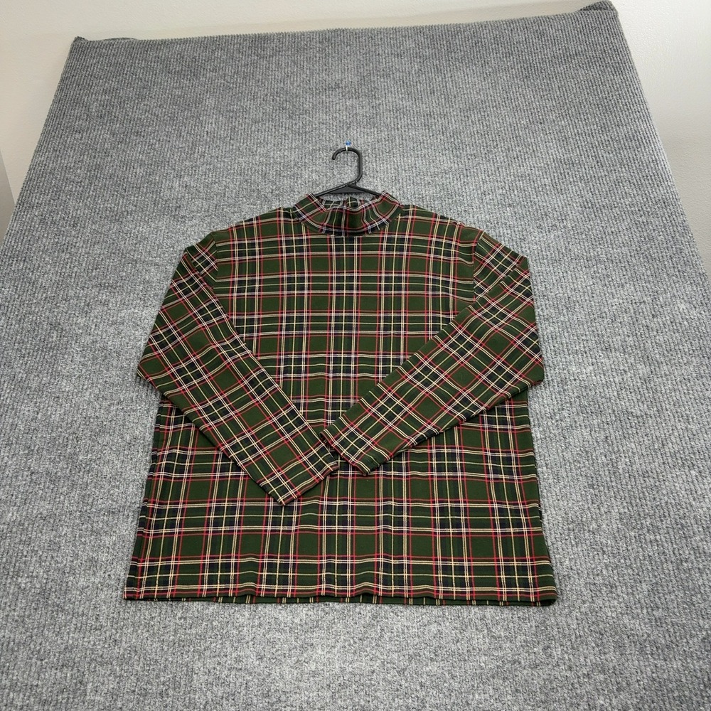 St‎ Johns Bay Mock Neck Shirt Mens XL Green Plaid Cotton Long Sleeve Preppy